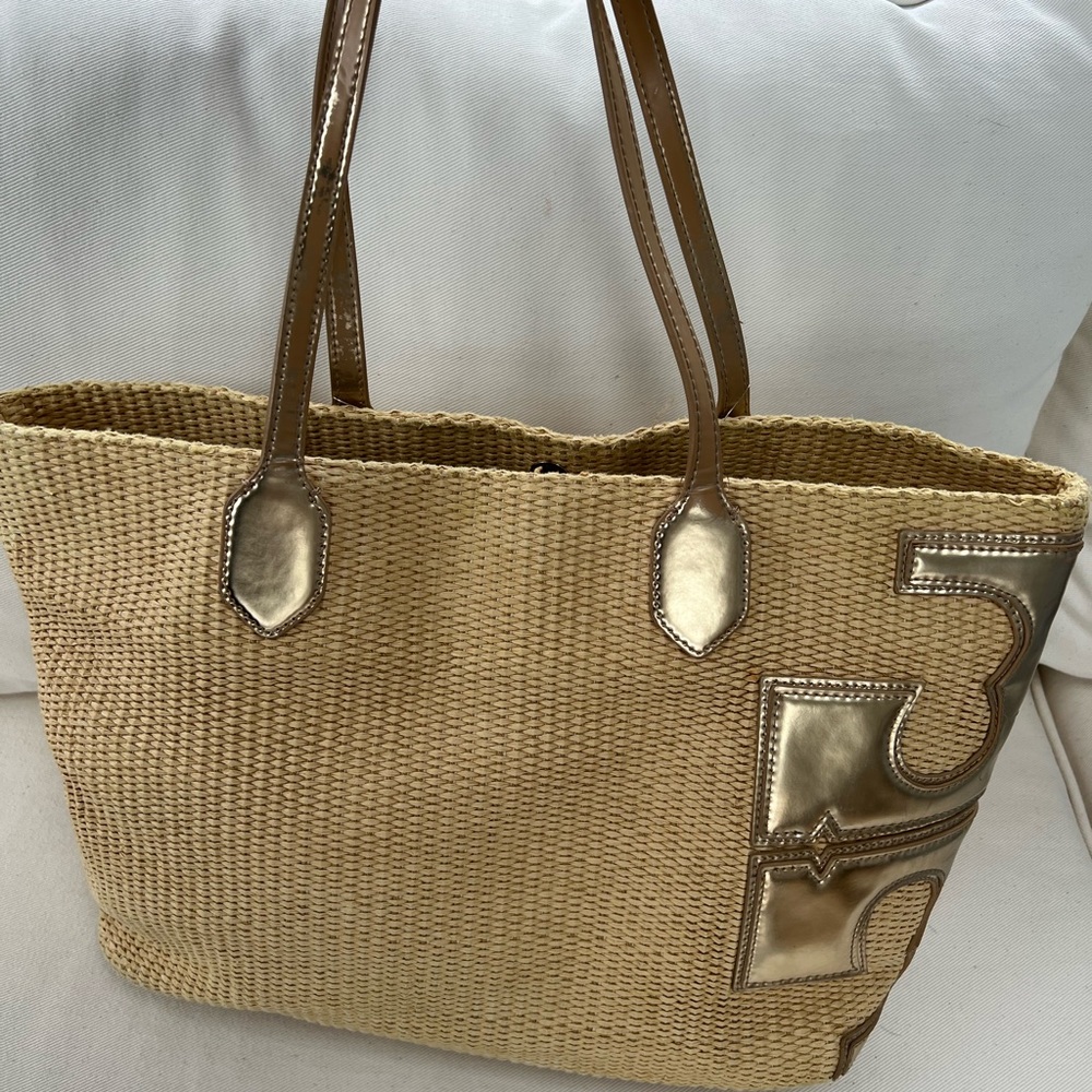 Tori Burch Straw Shoulder Bag